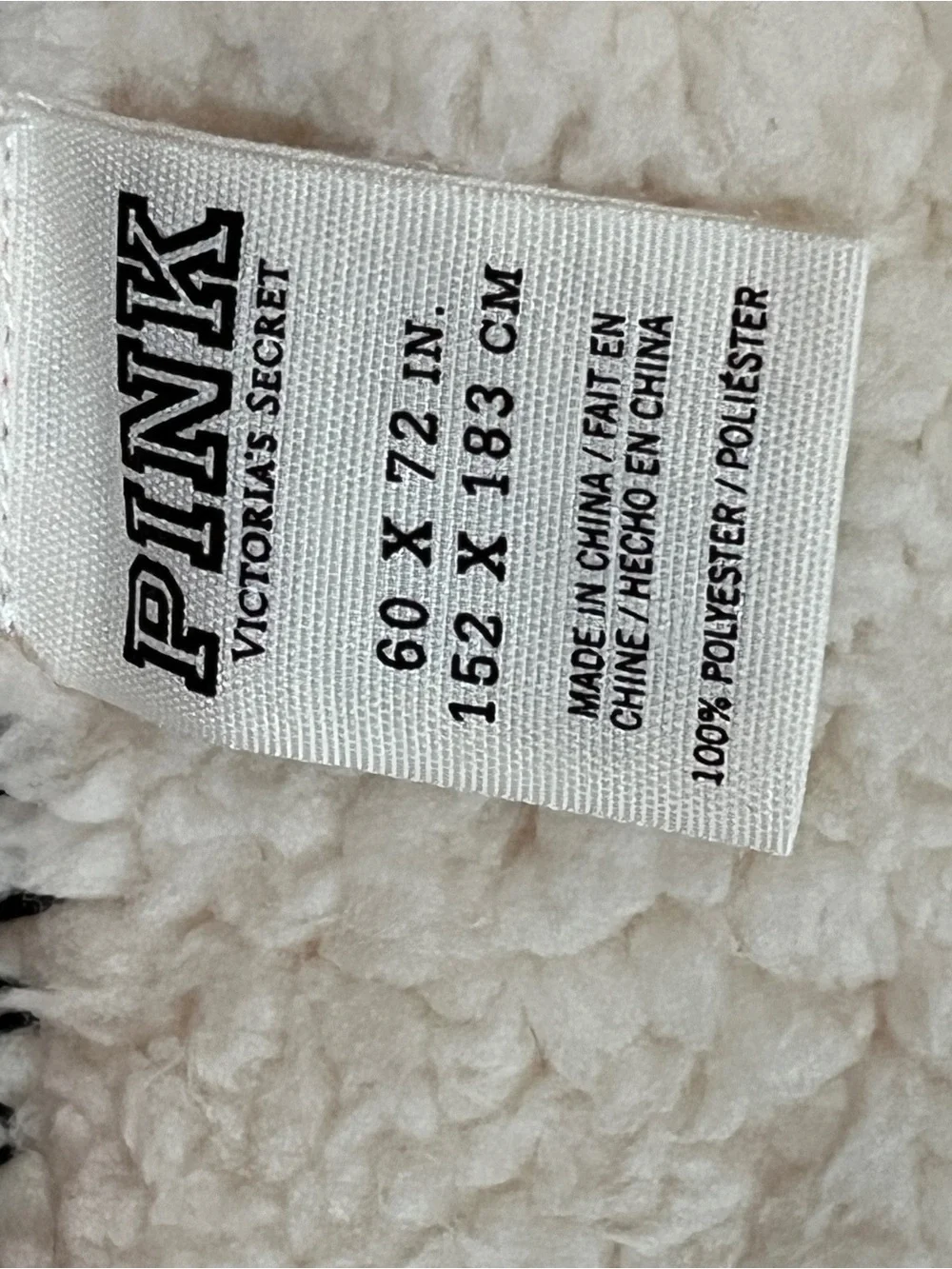 PINK Victoria's Secret White Sherpa Blanket with Black Logo Tag